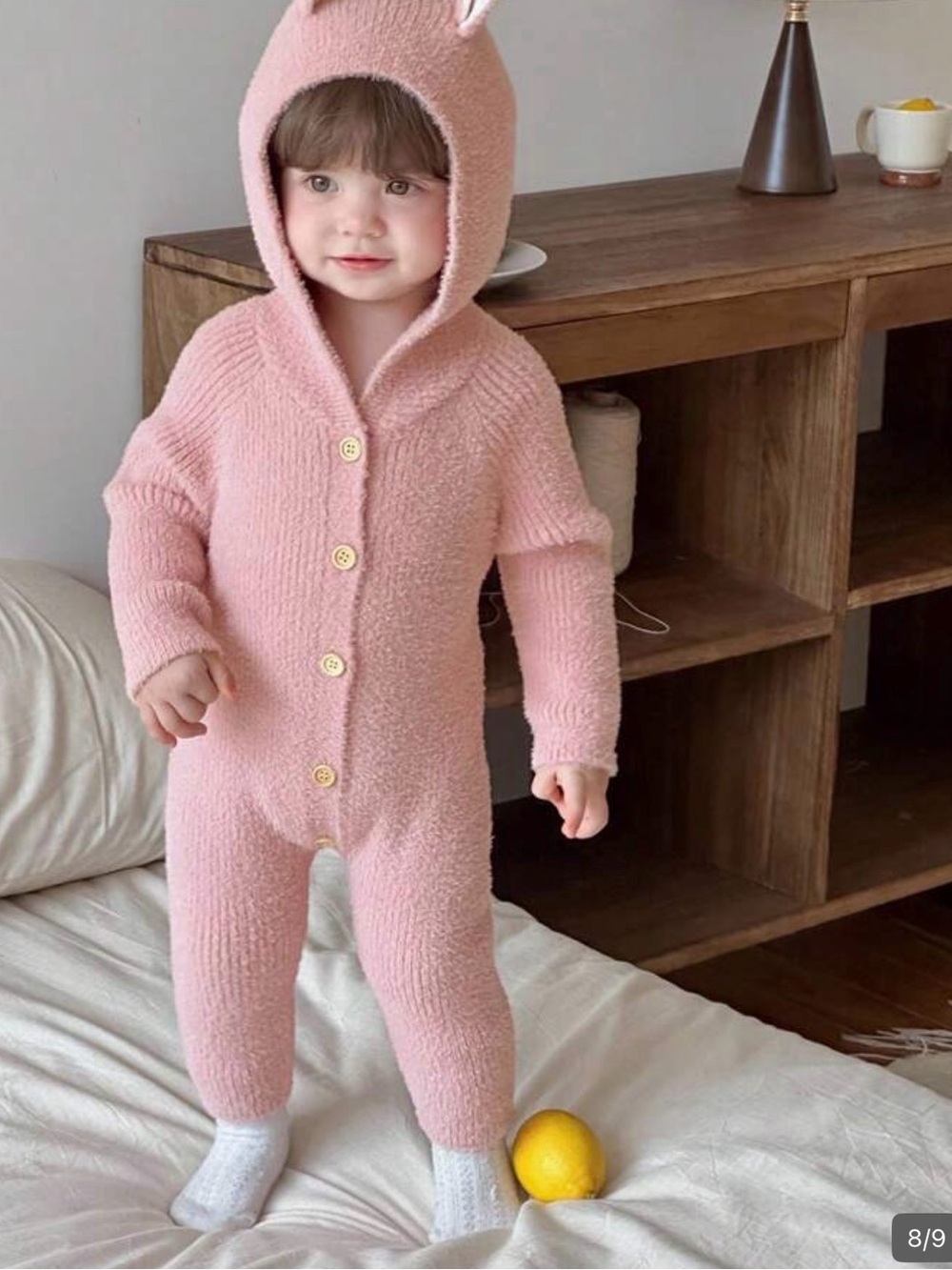 Cozy Hooded Pink Knit One-Piece for Kids